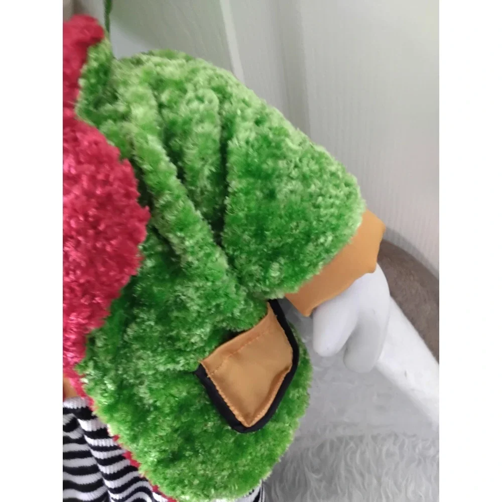 Vintage‎ 24 Inch Porcelain Clown Doll Green Fuzzy Jacket Striped Pants Stand